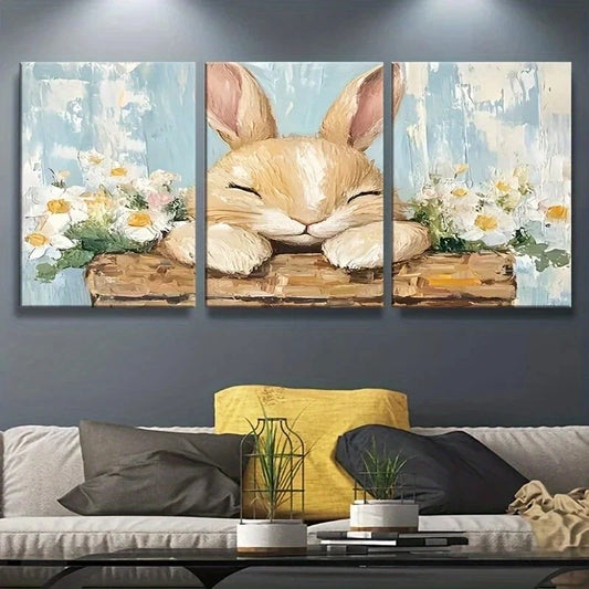 3pcs Vibrant Colorful Eggs & Floral Blooms Metal Print Ready to Hang Art