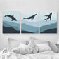 3pcs Ombre Blue Triptych Whale Metal Print Ready to Hang Art