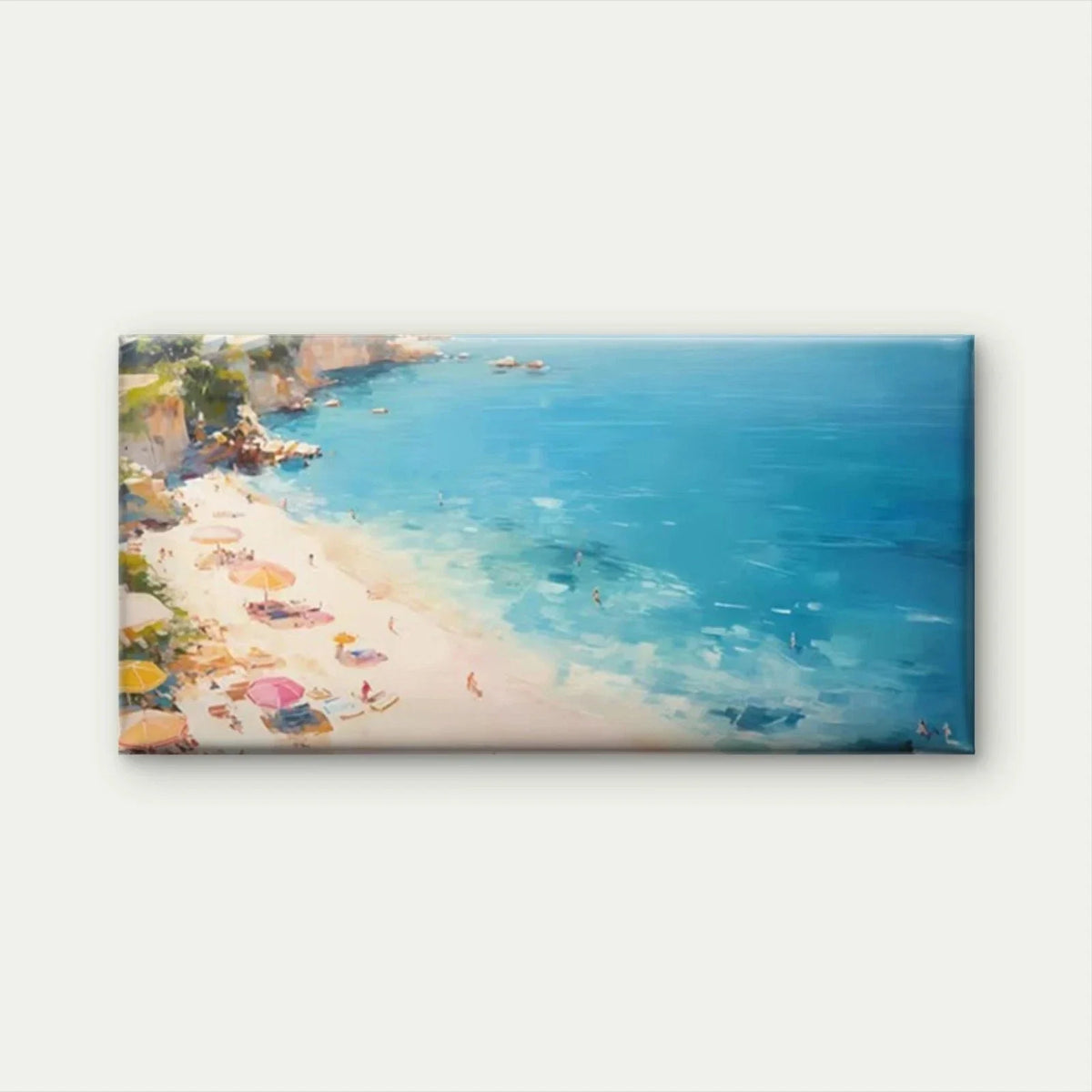Golden Tropical Beach &Umbrella Wall Art Canvas Office Home Room Framed 80x45cm