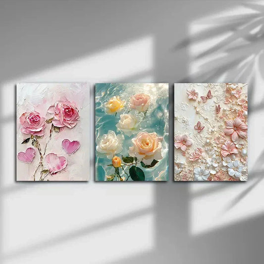3pcs Vibrant Floral Colourful Roses Metal Print Ready to Hang Art
