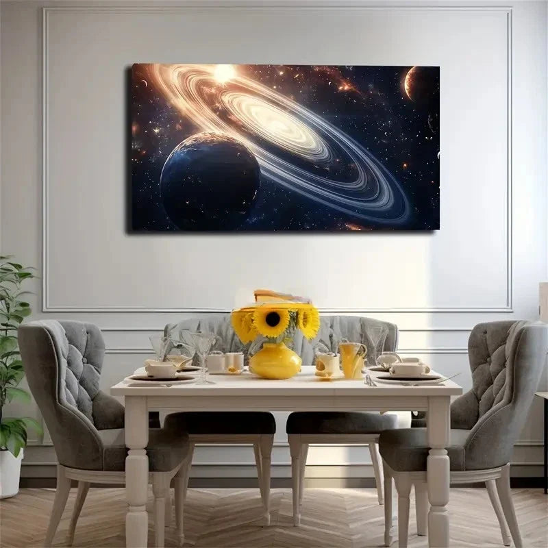 Vibrant Planets Stars & Galaxy Wall Art Canvas Office Home Room Framed 120x60cm