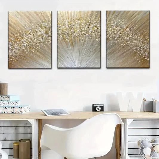 3pcs Golden Abstract Light Design Metal Print Ready to Hang Art