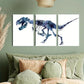 3pcs Modern Navy Blue Dinosaur T-Rex Skeleton Metal Print Ready to Hang Art