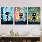 3pcs Robots in dream scenes, Metal Print Ready to Hang Art