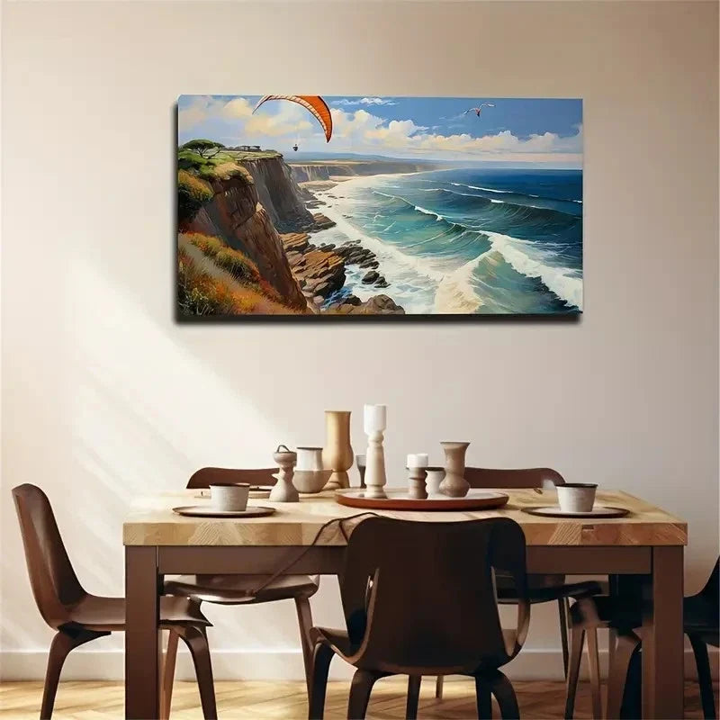 Coastal Paragliding Wall Art Canvas Office Home Room Framed 120x60cm