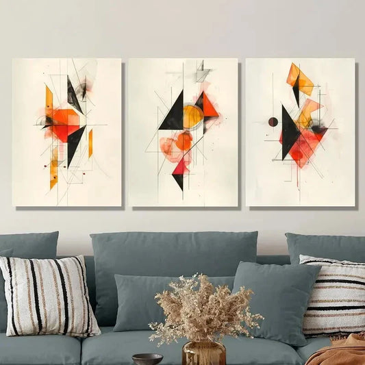 3pcs Retro abstract geometric shapes  Metal Print Ready to Hang Art