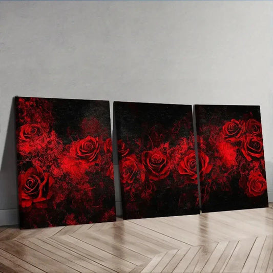 3pcs Featuring Gothic Red Roses Wall Art Set Canvas Framed 40x60cm - High Quality Print 100% Australian Made Wall Canvas Ready to Hang