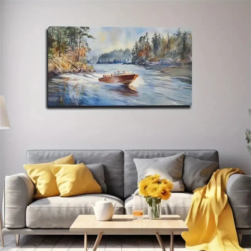 Small Boat Under Serene Sky Wall Art Canvas Office Home Room Framed 80x45cm