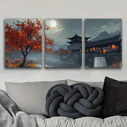3pcs Chinese Style Architecture Home Perfect Wall Art Set Canvas Framed 40x60cm - High Quality Print 100% Australian Made Wall Canvas Ready to Hang