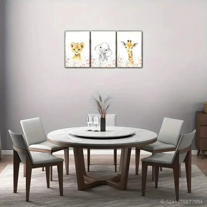 3pcs Leopard Elephant Giraffe Wild Anima Metal Print Ready to Hang Art