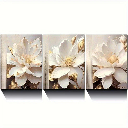 3pcs White Flower Decorations Metal Print Ready to Hang Art