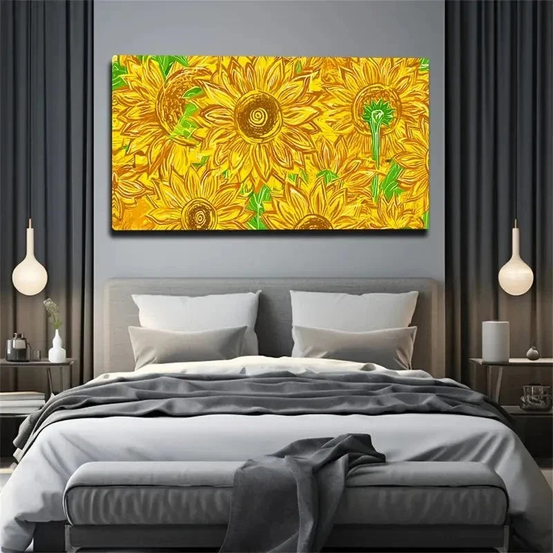 Vibrant Yellow Sunflower Wall Art Canvas Office Home Room Framed 80x45cm