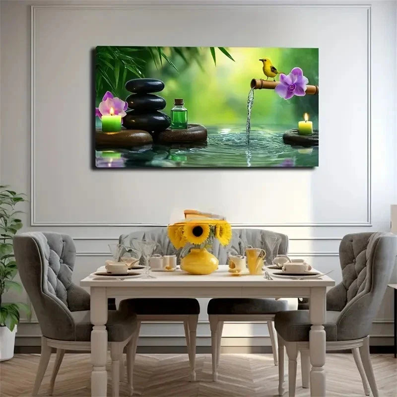 Bird Standing Bamboo Suitable Wall Art Canvas Office Home Room Framed 120x60cm