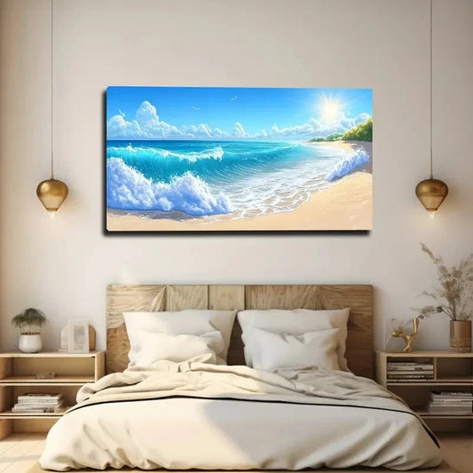 Early Morning Deserted Beach Wall Art canvas office home room framed 80x45cm