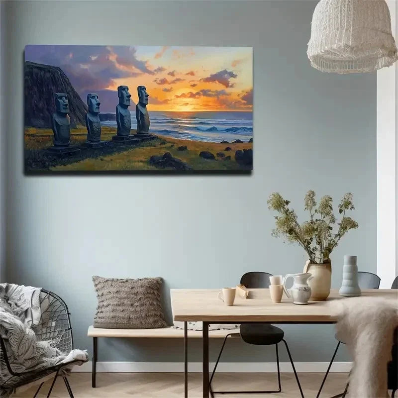 Sunset At Easter Island Wall Art Canvas Office Home Room Framed 80x45cm