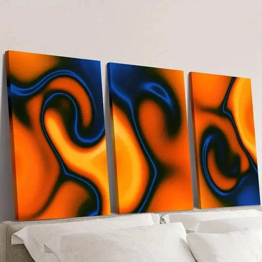 3pcs Orange & Blue Dynamic Line Drawing Wall Art Set Canvas Framed 40x60cm - High Quality Print 100% Australian Made Wall Canvas Ready to Hang