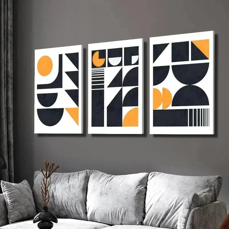 3pcs Abstract Black Gold Geometric Shape Wall Art Set Canvas Framed 40x60cm - High Quality Print 100% Australian Made Wall Canvas Ready to Hang