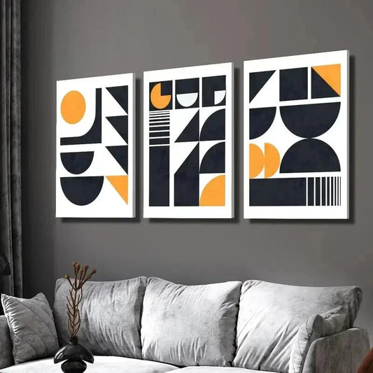 3pcs Abstract Black Gold Geometric Shape Wall Art Set Canvas Framed 40x60cm - High Quality Print 100% Australian Made Wall Canvas Ready to Hang