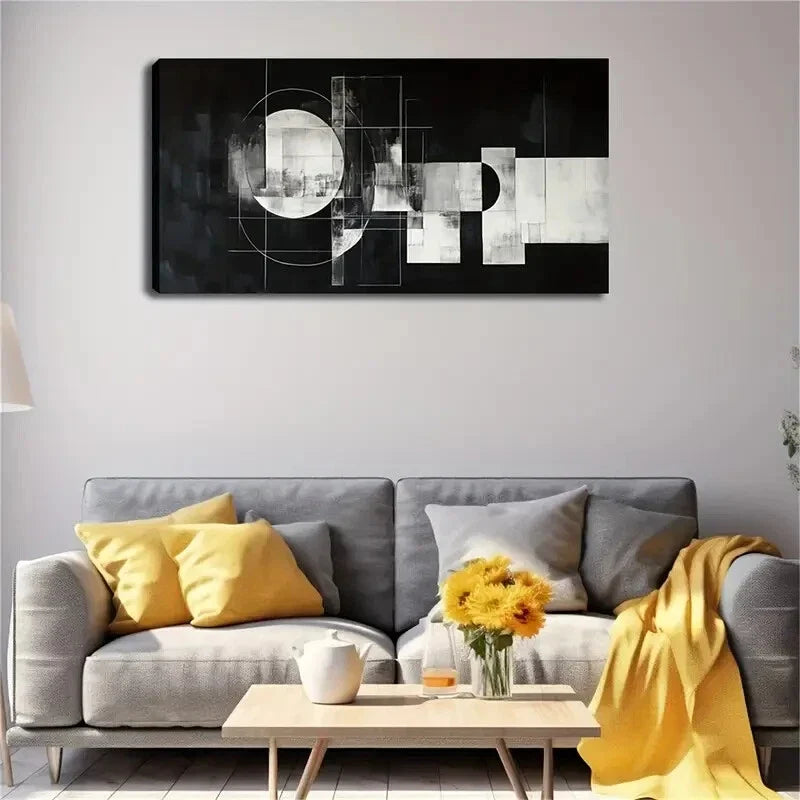 Black & Gray Abstract Design Wall Art Canvas Office Home Room Framed 120x60cm