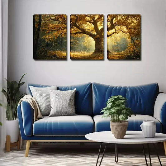 3pcs Magnificent Trees, Romantic Sunshine Wall Art Set Canvas Framed 40x60cm - High Quality Print 100% Australian Made Wall Canvas Ready to Hang