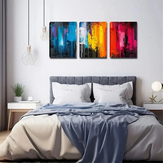 3pcs Vibrant Multicolor Splash Painting Metal Print Ready to Hang Art