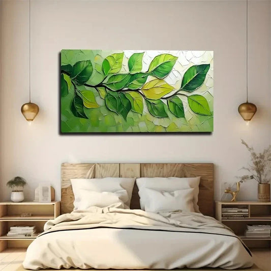 Vibrant Green And Yellow Leaf Wall Art Canvas Office Home Room Framed 120x60cm