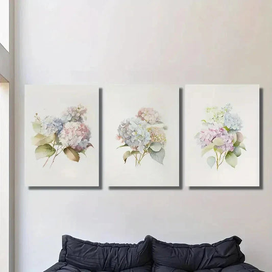 3pcs Watercolor Designs of Light Blue And Pink Metal Print Ready to Hang Art