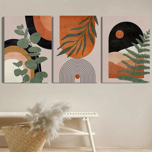 3pcs Bohemian Style Abstract Nature Palm Leaves Metal Print Ready to Hang Art
