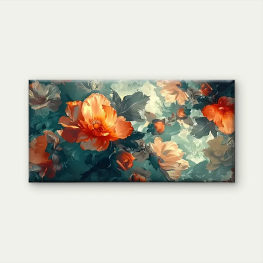 Modern Orange Blossom Floral Wall Art Canvas Office Home Room Framed 80x45cm
