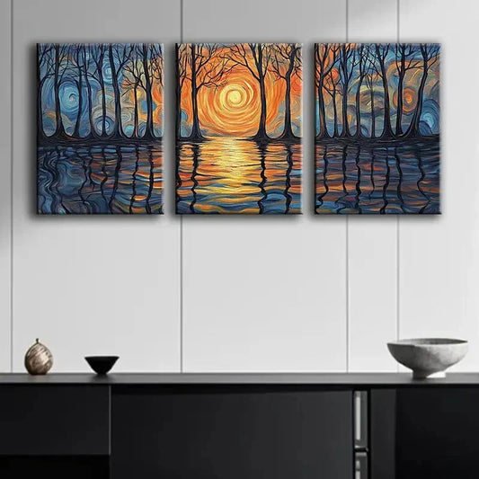 3pcs Abstract Ripple Reflections Moon Perfect Wall Art Set Canvas Framed 40x60cm - High Quality Print 100% Australian Made Wall Canvas Ready to Hang