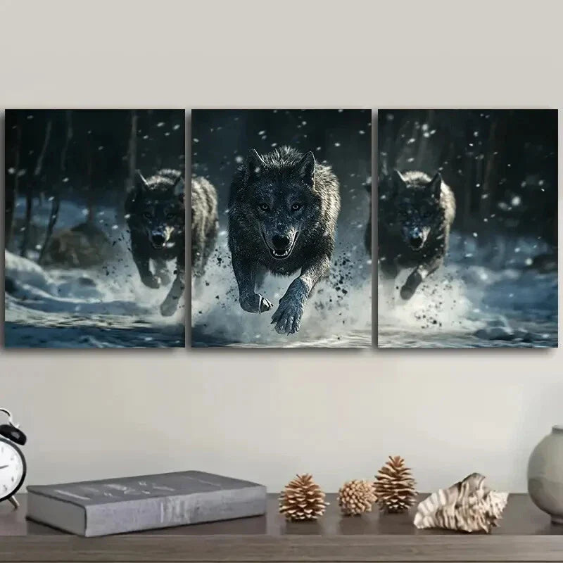 3pcs Fierce Wolf pack Wall Art Set Canvas Framed 40x60cm - High Quality Print 100% Australian Made Wall Canvas Ready to Hang