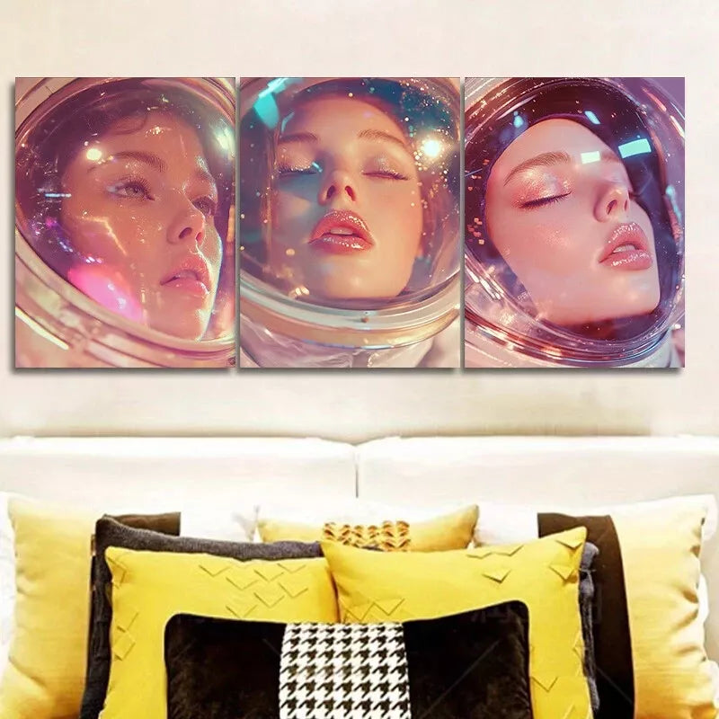 3pcs Featuring An Astronaut Colorful Background   Wall Art Set Canvas Framed 40x60cm - High Quality Print 100% Australian Made Wall Canvas Ready to Hang
