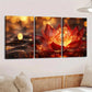 3pcs Vibrant Lotus Flower Paint Golden Hues Gold Wall Art Set Canvas Framed 40x60cm - High Quality Print 100% Australian Made Wall Canvas Ready to Hang