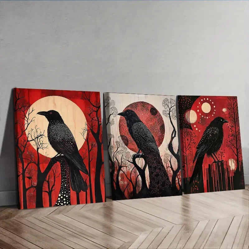 3pcs  The psychic crow Wall Art Set Canvas Framed 40x60cm - High Quality Print 100% Australian Made Wall Canvas Ready to Hang