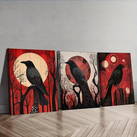3pcs  The psychic crow Wall Art Set Canvas Framed 40x60cm - High Quality Print 100% Australian Made Wall Canvas Ready to Hang