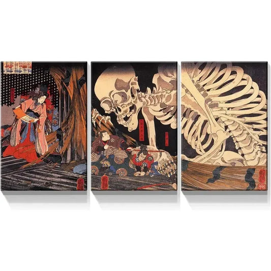 3pcs  The Witch And The Skeleton Metal Print Ready to Hang Art