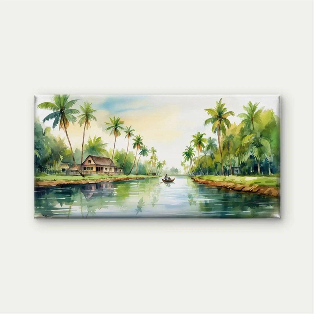 Tropical Palm Tree & River Wall Art Canvas Office Home Room Framed 120x60cm