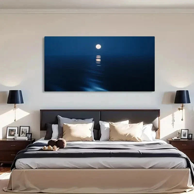 Moonlit Ocean Landscape Wall Art Canvas Office Home Room Framed 120x60cm