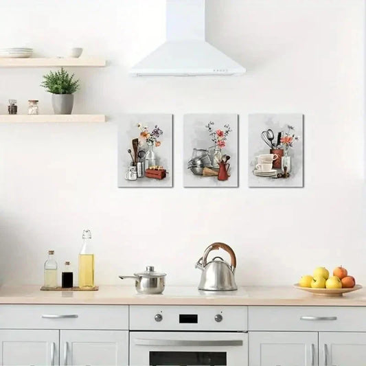 3pcs Floral in Vase Painting Still Life Metal Print Ready to Hang Art