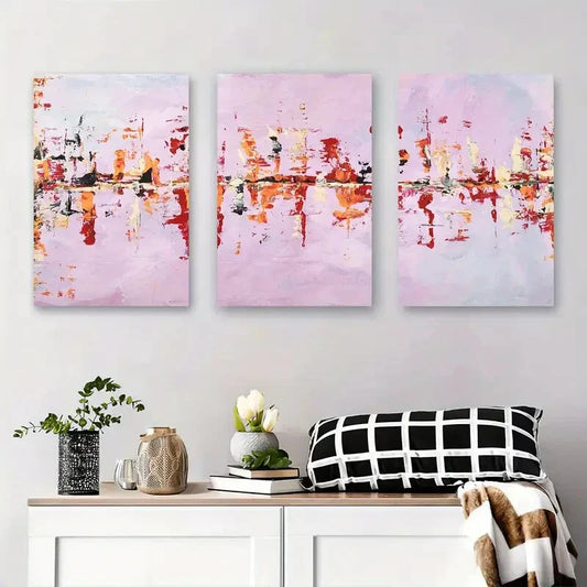 3pcs Abstract Pink and Red Landscape Metal Print Ready to Hang Art