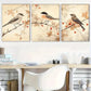 3pcs Birds Among Autumn Branches Artwork Metal Print Ready to Hang Art