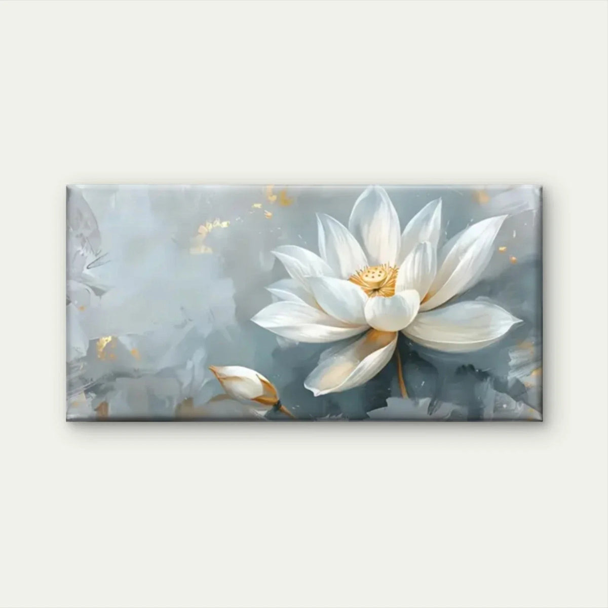 Modern White Lotus Flower Grey Wall Art Canvas Office Home Room Framed 120x60cm