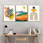 3pcs Artistic Colorful Leaves and Mountains Sun Metal Print Ready to Hang Art