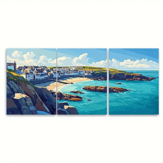 3pcs St Ives & Port Isaac Beach Scenery Blue Sky Metal Print Ready to Hang Art