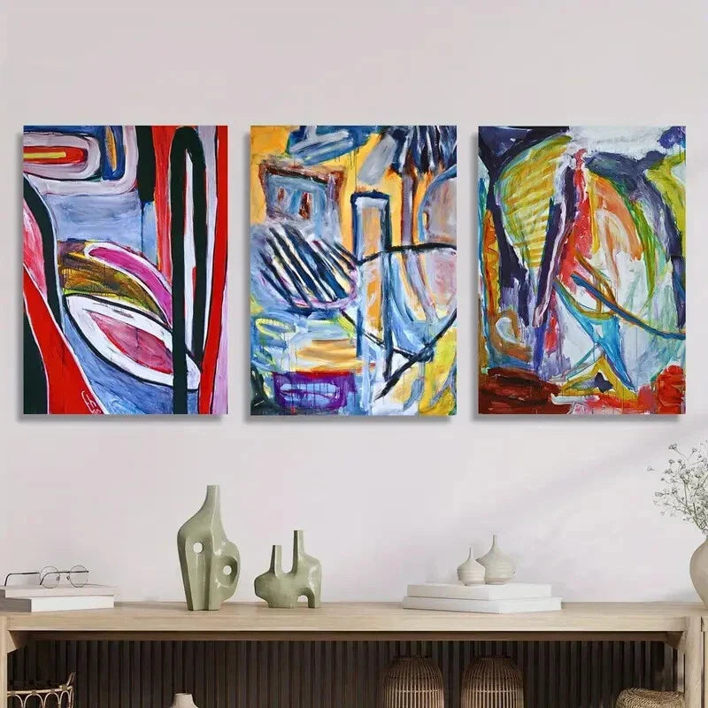 3pcs  oil painting brushwork abstract Metal Print Ready to Hang Art