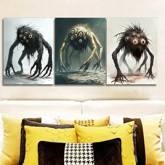 3pcs  Eye monster Art Painting Metal Print Ready to Hang Art