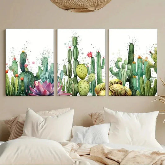 3pcs Watercolor Cactus Plant And Succulent Metal Print Ready to Hang Art