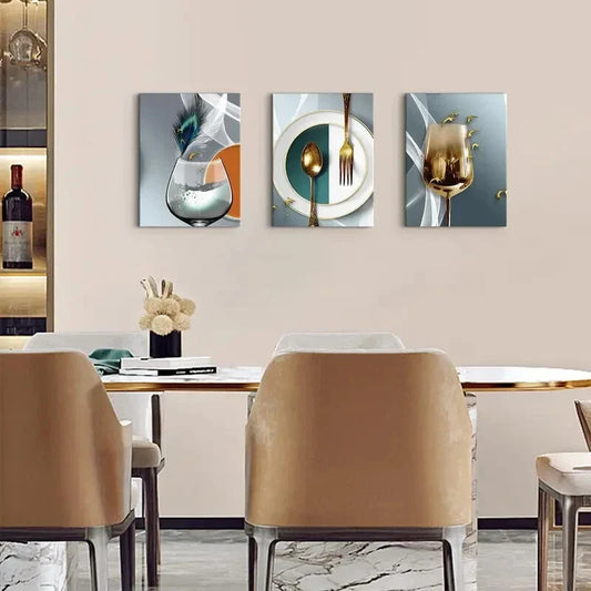 3pcs Wine Glass Pictures for Dining Metal Print Ready to Hang Art