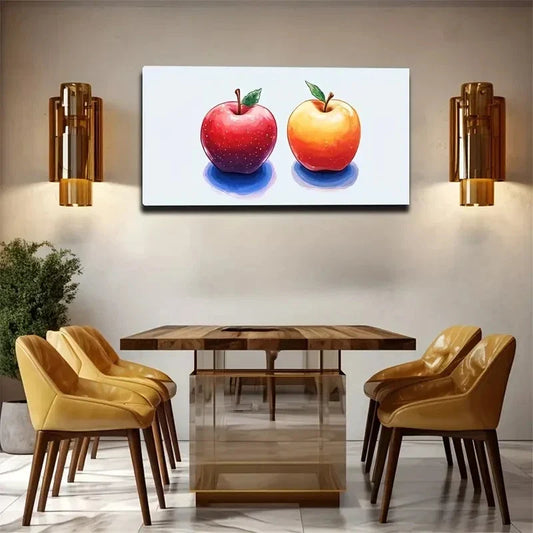 Green Leaves Brown Stem Apple Wall Art Canvas Office Home Room Framed 120x60cm