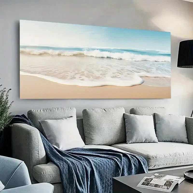 Tranquil Ocean Beach Waves wall canvas office home room framed 120x60cm